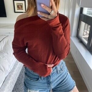 Free People Off the Shoulder Waffle Knit Long Sleeve Red XS
